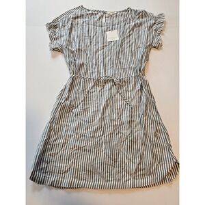 Beachlunchlounge Striped Tie Waist Dress Womens XL Blue White Ruffle Sleeve NEW